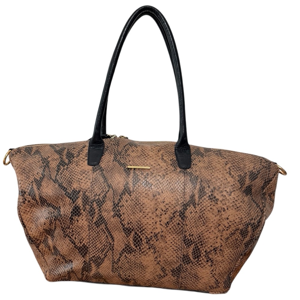 XL Leather Elegant Brown Snake Print Large Two Handle Shoulder Hand Bag